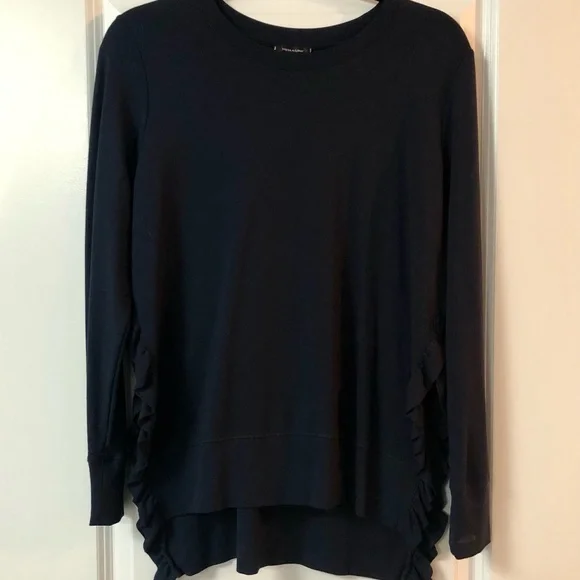 Stella & Dot Navy Lightweight Sweater with Side Ruffle - Picture 1 of 4
